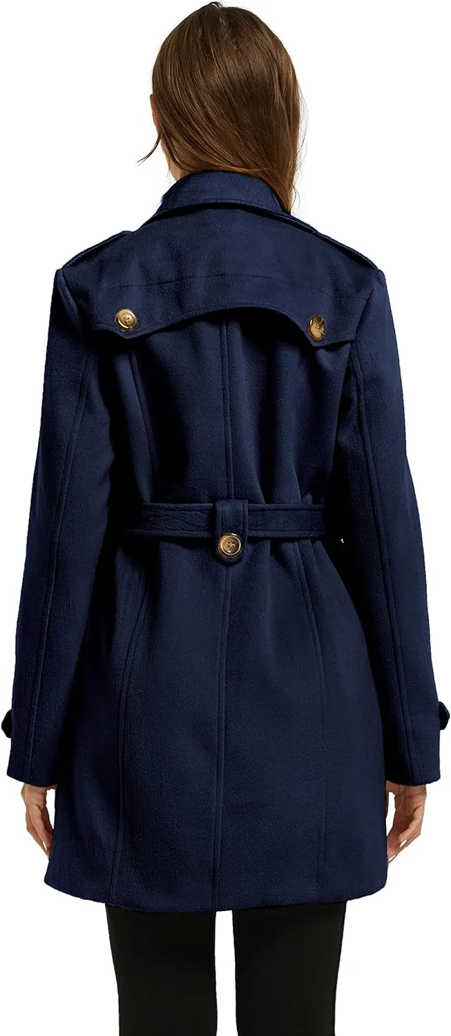 Women's Double Breasted Pea Coat Winter Mid-Long Trench Coat with Belt