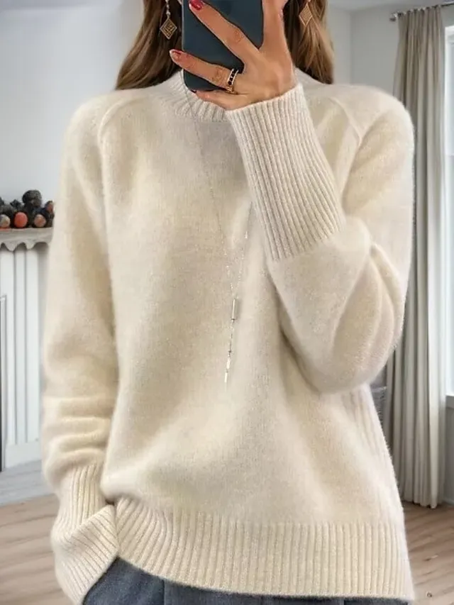 Women's Sweater Pullover Sweater Jumper Turtleneck Knit Knitted Raglan Sleeves Spring Fall Home Daily Holiday Daily Casual Soft Long Sleeve Pure Color White Light Green