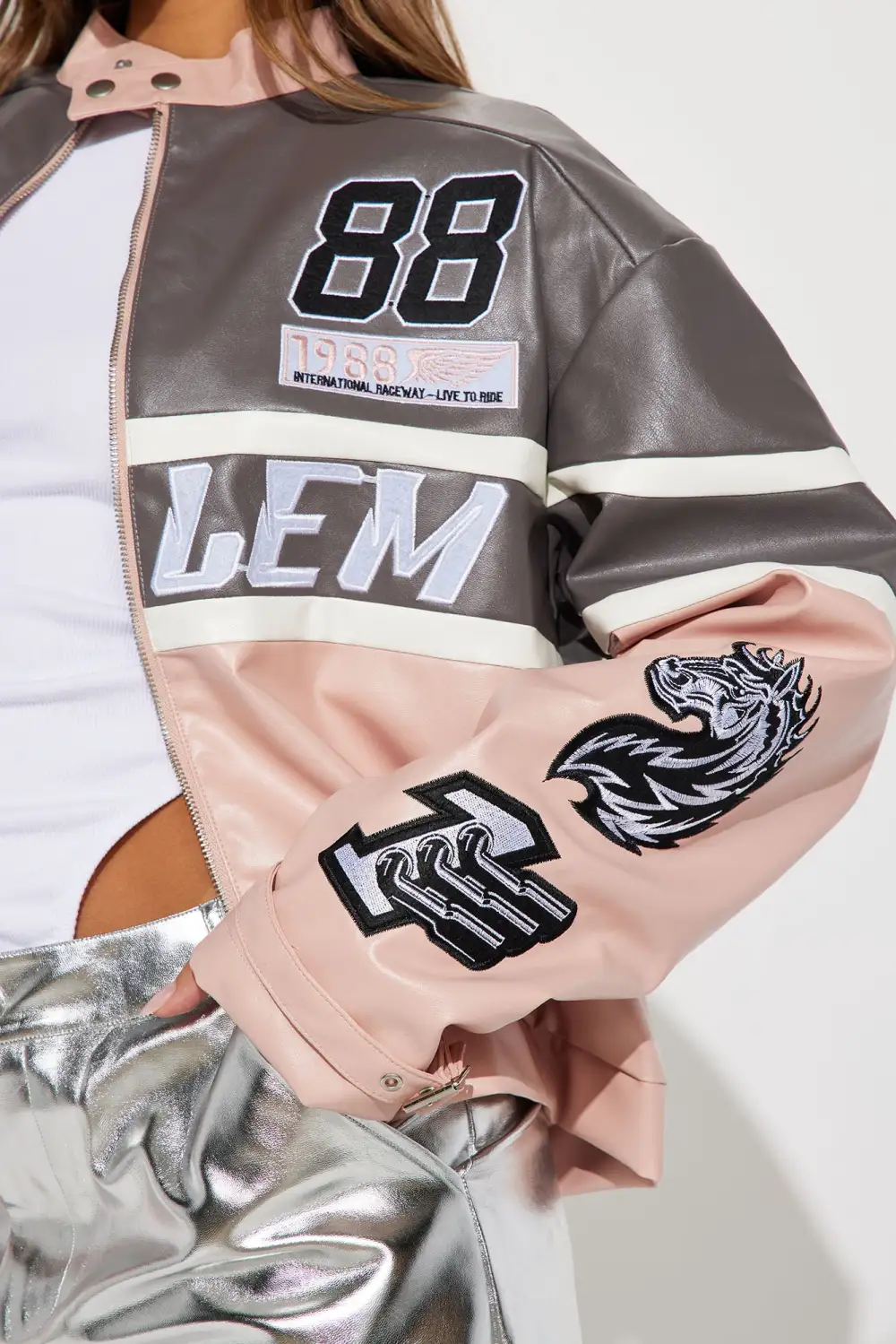 Harlem Babe Faux Leather Jacket - Pink/combo