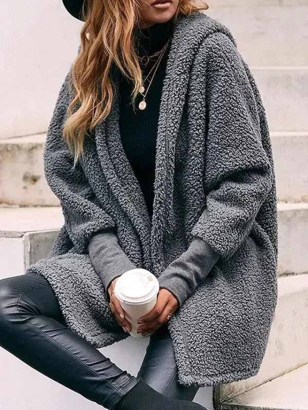 Women's Fleece Jacket Teddy Coat Hoodie Jacket Warm Breathable Street Daily Wear Vacation Going out Pocket Fleece Lined Buttoned Front Hoodie Casual Street Style Plain Regular Fit Outerwear Long