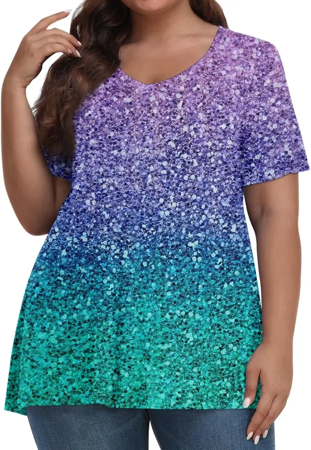 Plus Size Tops for Women Dressy Short Sleeve V Neck Shirts for Women Summer Tops for Women 2024 Floral Print Top