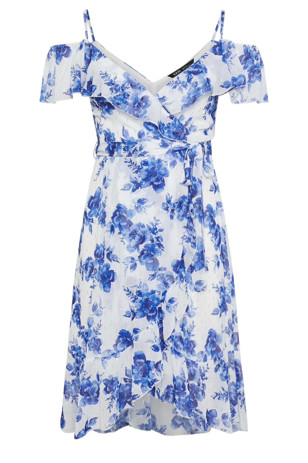YOURS LONDON Curve White Floral Print Ruffle Hem Dress