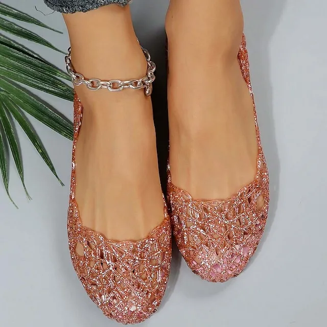 Women's Sandals Comfort Shoes Jellies Shoes Daily Beach Summer Flat Heel Round Toe Elegant Casual PVC Loafer Solid Color Black 20L Pink Blue