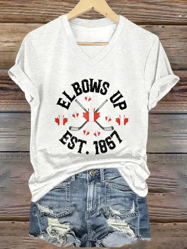 Women's Elbows Up Est 1867 Short Sleeves V-Neck Pure Cotton T-Shirt