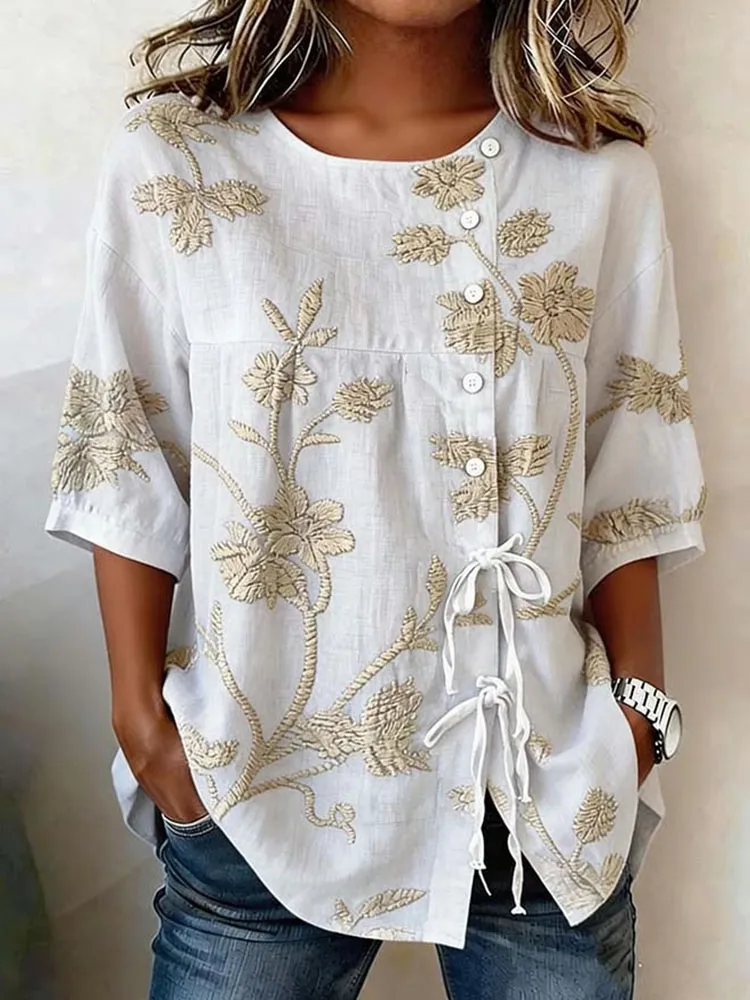 Women'S Floral Art Printed Casual Shirt