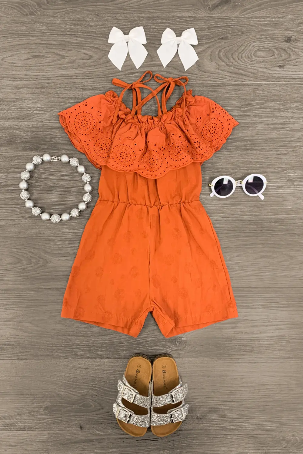 Burnt Orange Tie Shoulder Romper