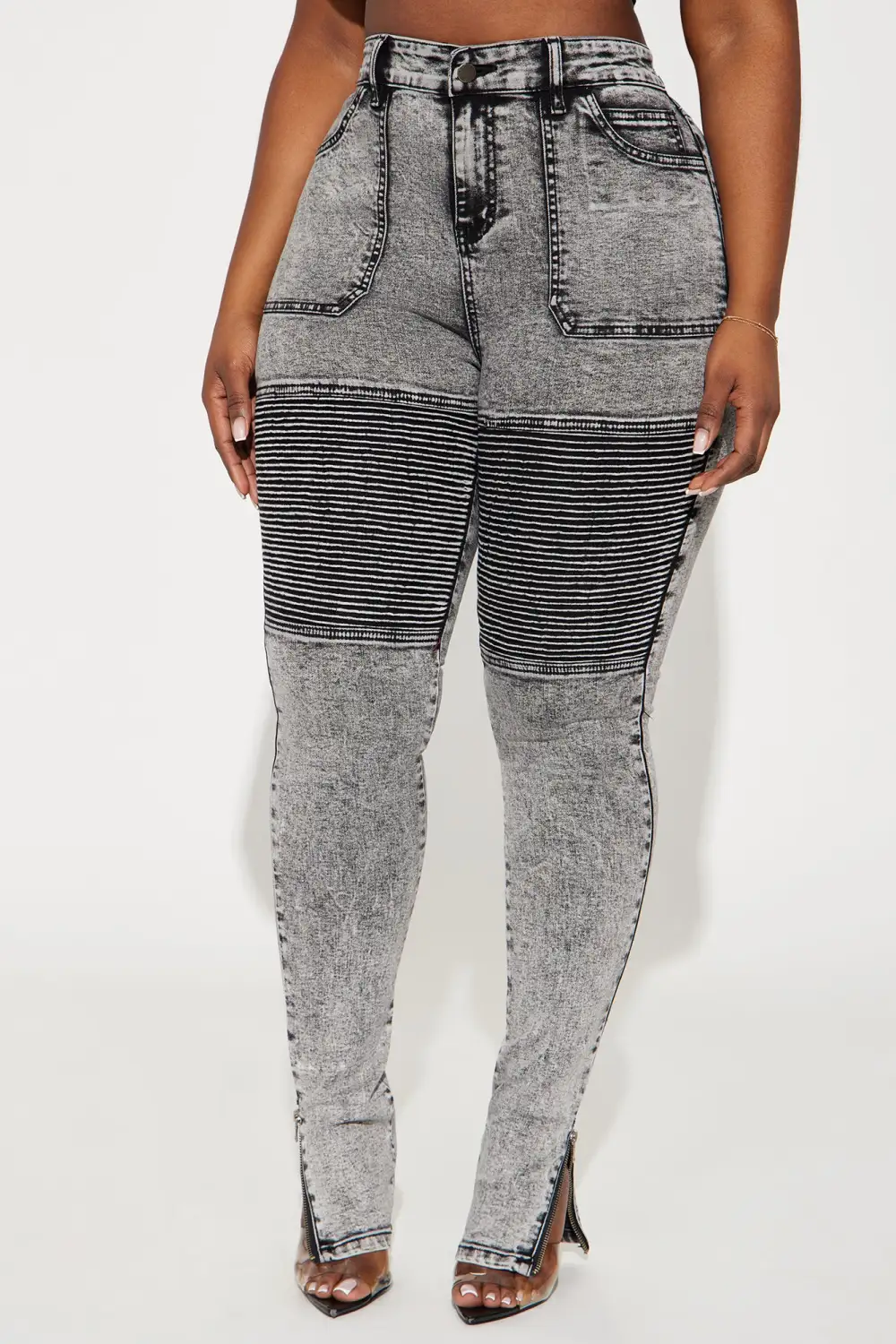 Moto Madness Stretch Skinny Jeans - Acid Wash Grey