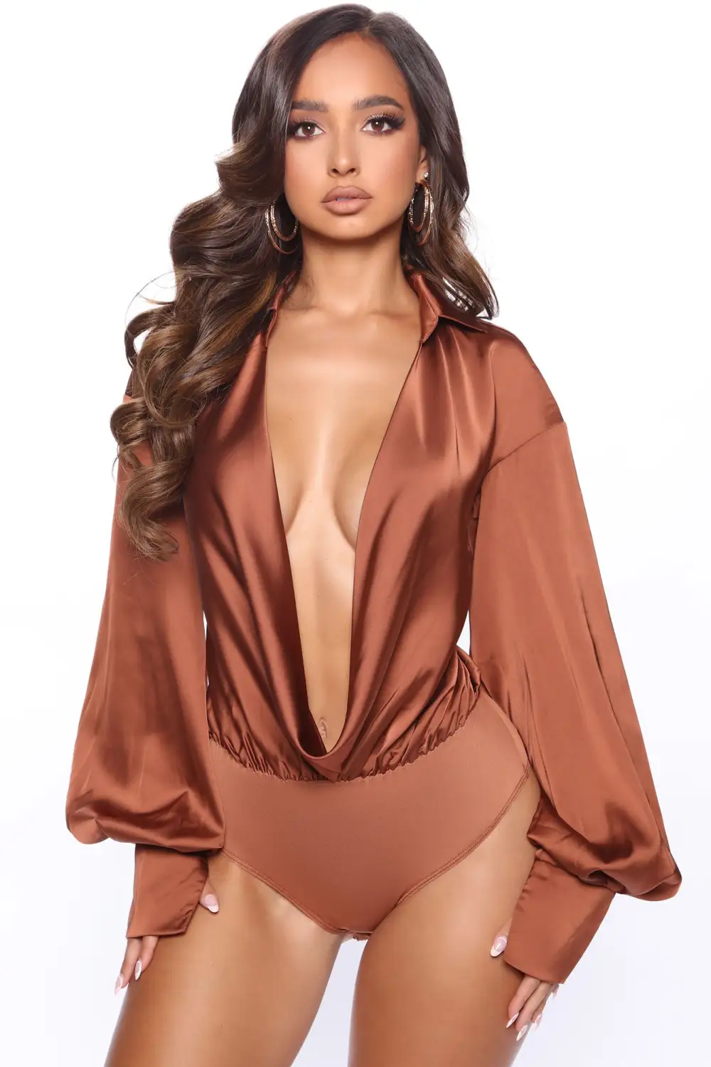 Cowl Could I Forget Satin Bodysuit - Copper