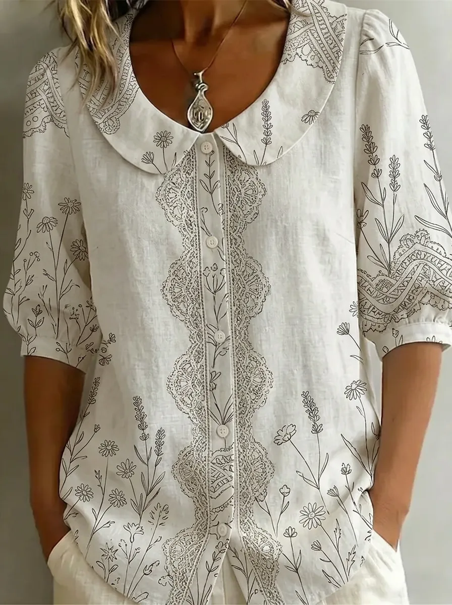 Women's Nashville Floral Lace Pattern Printed Button-up Shirt