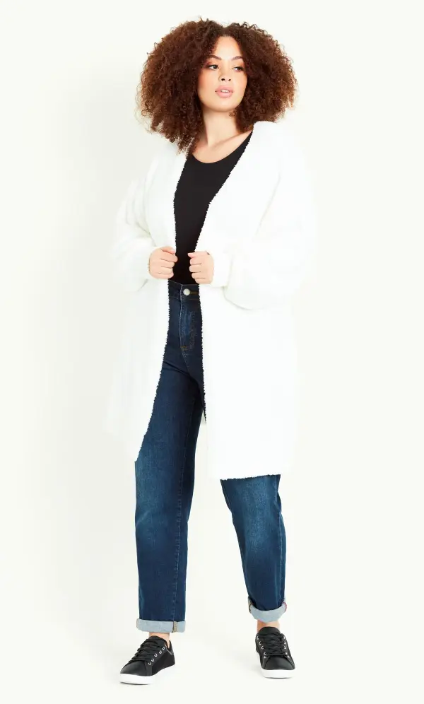Evans Ivory Teddy Longline Cardigan