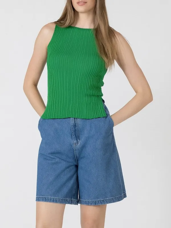Boatneck Ribbed Sweater Tank Top
