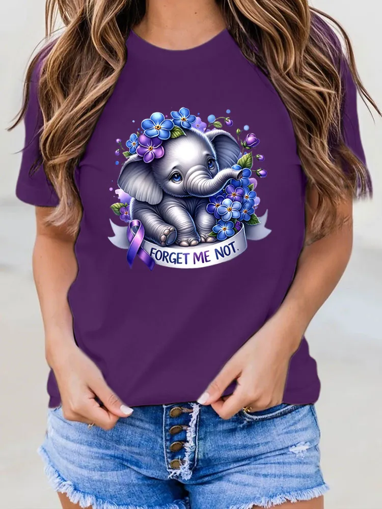 Women'S Round-Neck T-Shirt Forget Me Not Alzheimer'S Awareness Prints