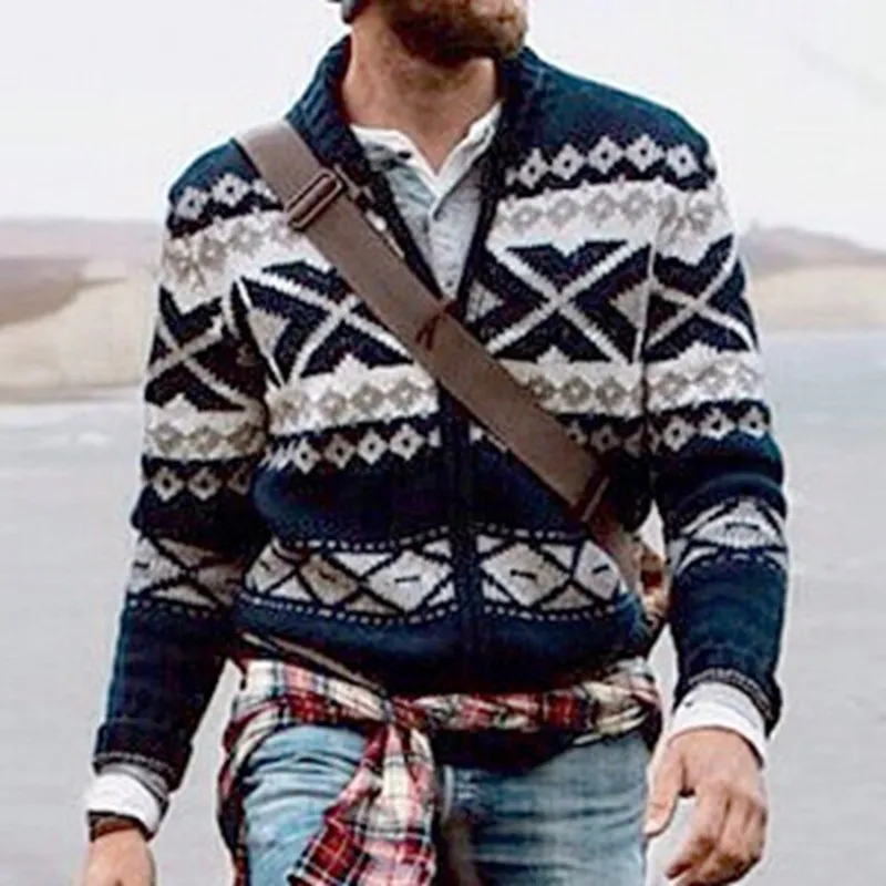 Men's Coat Fashion Retro Lapel Knited Cardigan