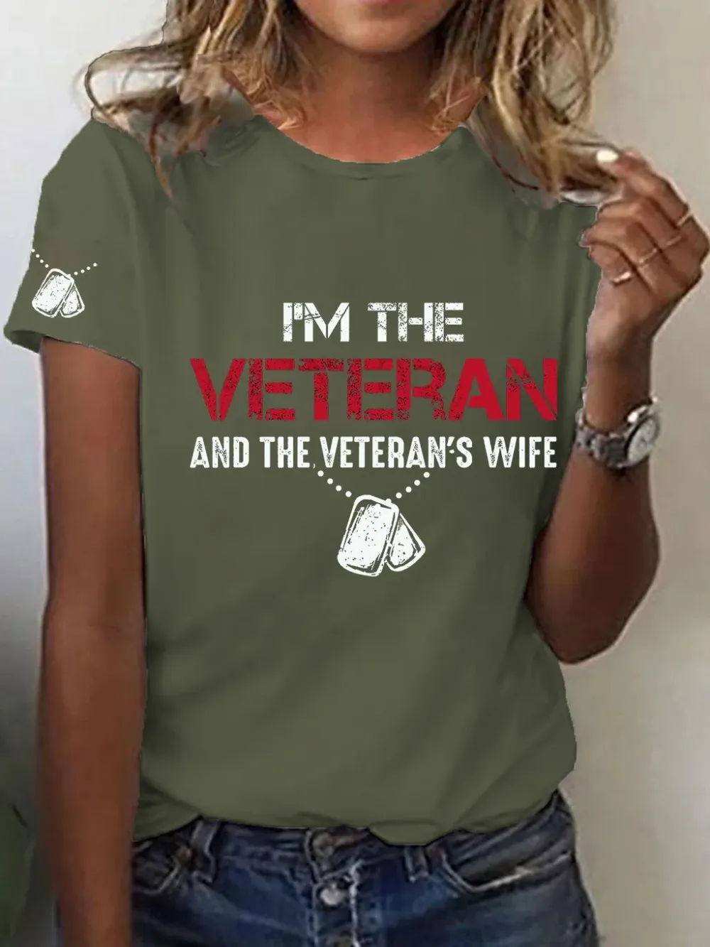 Women's I'm A Veteran And The Veteran's Wife Printed Casual T-Shirt