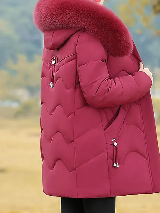 Women's Parka Warm Winter Coat Zipper Puffer Jacket with Removable Fur Collar Zipper Hoodie Heated Jacket Fashion Modern Casual Street Style Outerwear Long Sleeve Fall