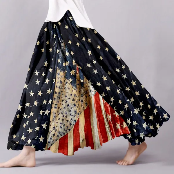 Women's Vintage Independence Day Flag Patchwork Skirt