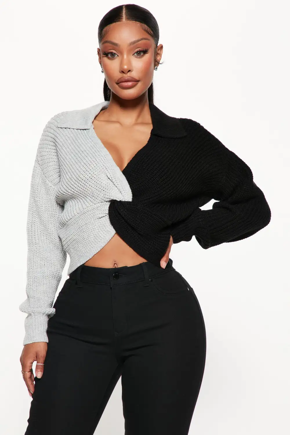 Feeling Knotty Colorblock Sweater - Black/combo