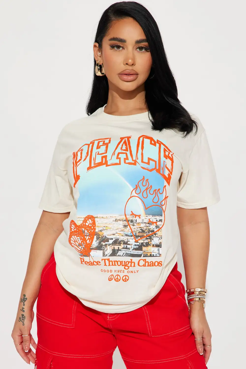 Peace Over Chaos Graphic Tee - Natural/Combo