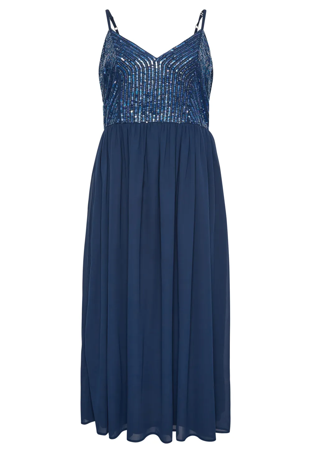 LUXE Curve Navy Blue Sequin Embellished Sleeveless Maxi Dress