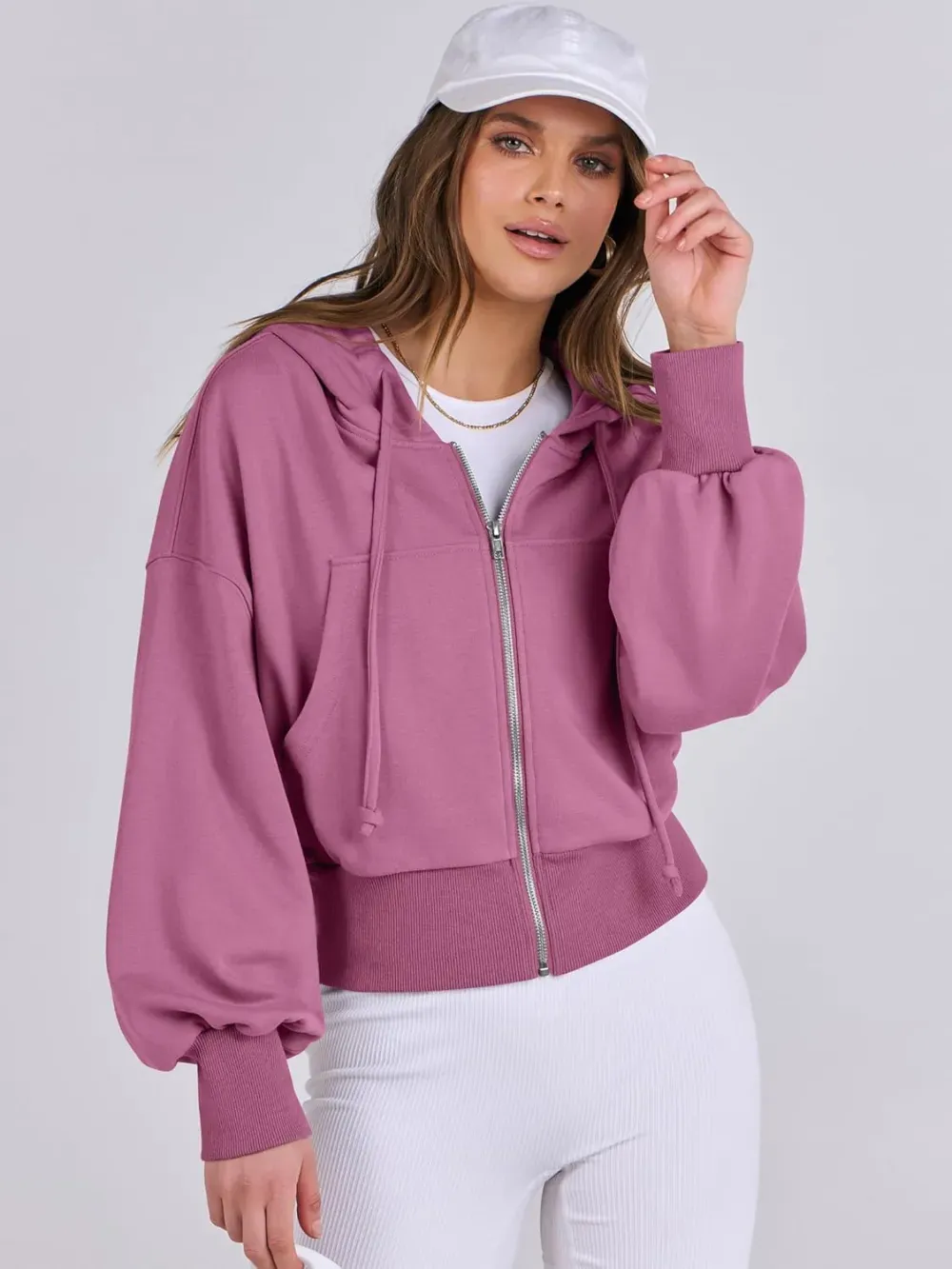 Women's Zip Up Hoodies Cropped Sweatshirts Full Zip Jackets Casual Fashion Fall Outfits Winter Clothes