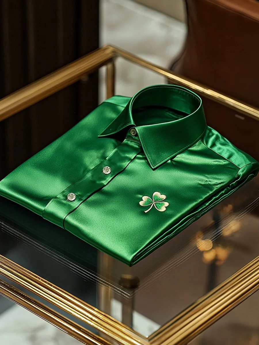 Men's St. Patrick's Satin Luxury Business Long Sleeve Shirt