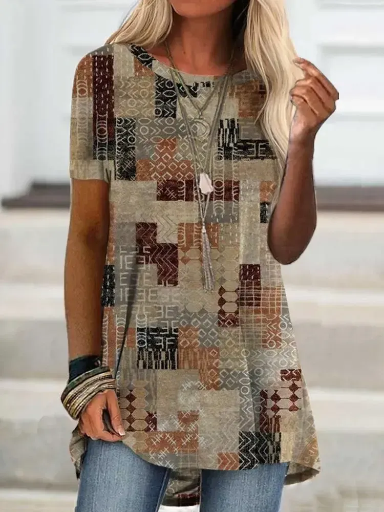 Women's Short Sleeve Scoop Neck Printed Tops T-shirts