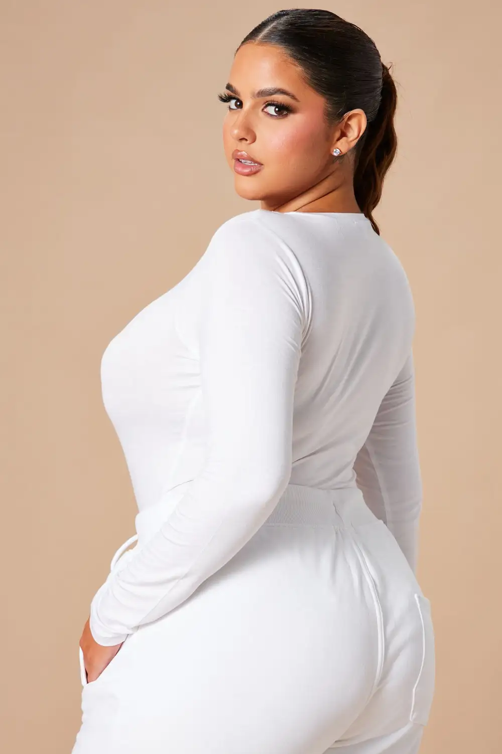 Krystal Crew Neck Long Sleeve Bodysuit - White