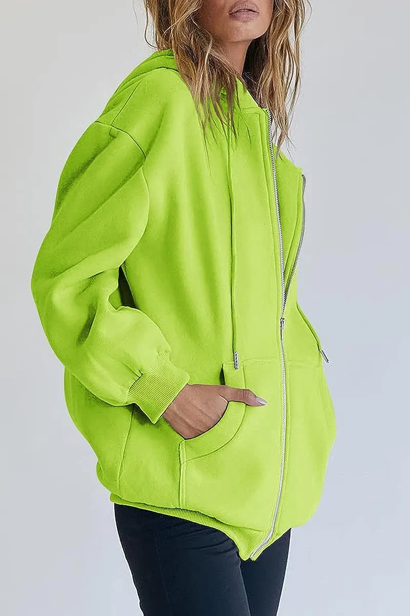 Women's Cute Hoodies Teen Girl Fall Jacket Oversized Sweatshirts Casual Drawstring Zip Up Y2K Hoodie with Pocket