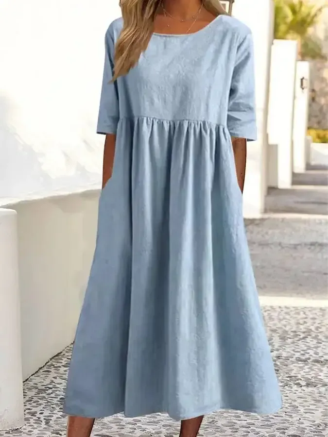 Loose Pocket Long Sleeves Midi Dress