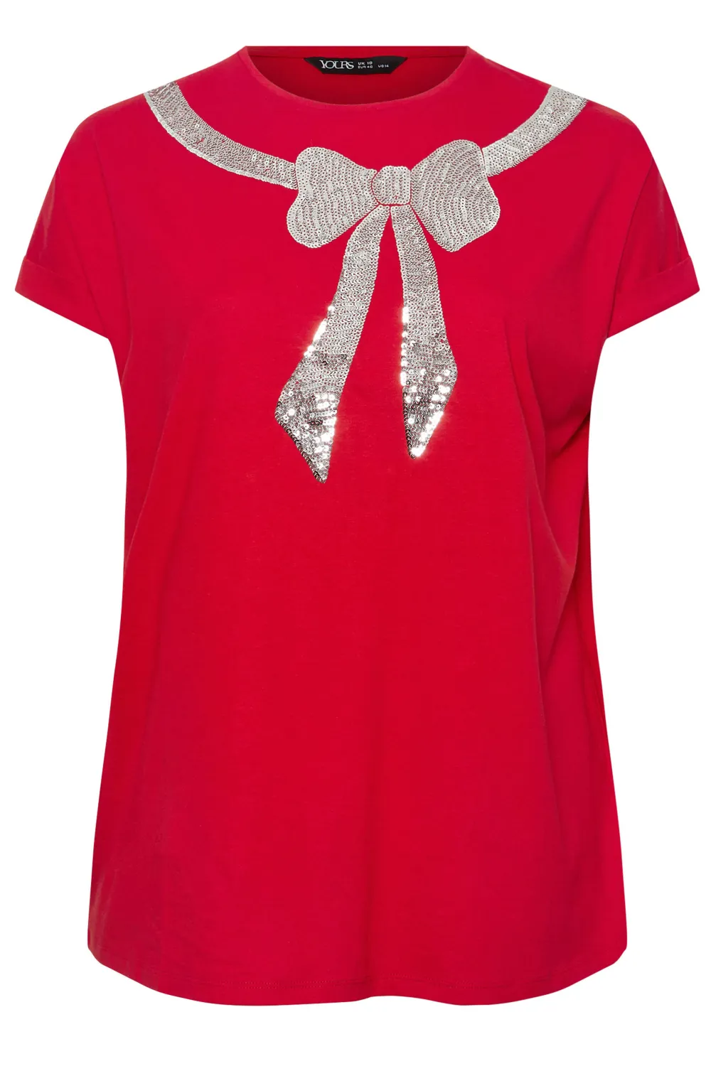 YOURS Curve Red Sequin Bow T-Shirt