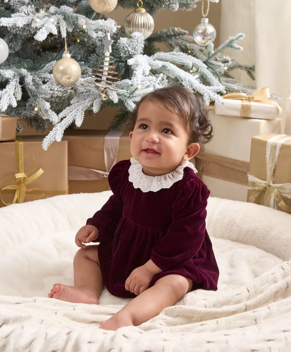 Velour Collar Romper - Berry