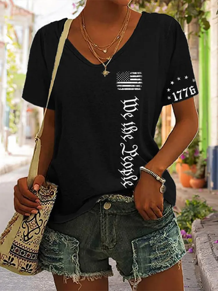 Women's We The People Independence Day Printed V-Neck T-Shirt