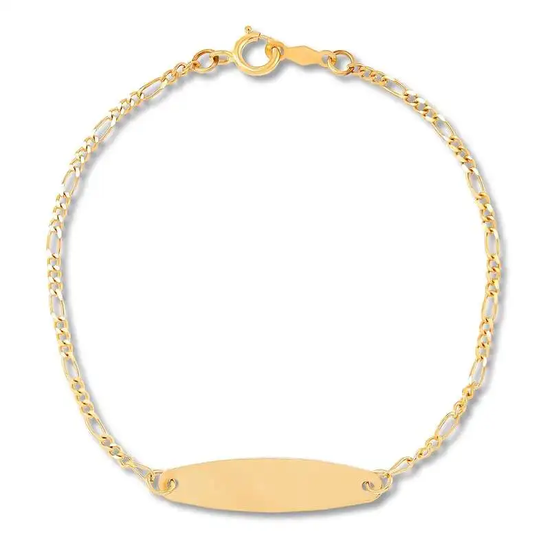 Children's Oval ID Figaro Bracelet 14K Yellow Gold 6