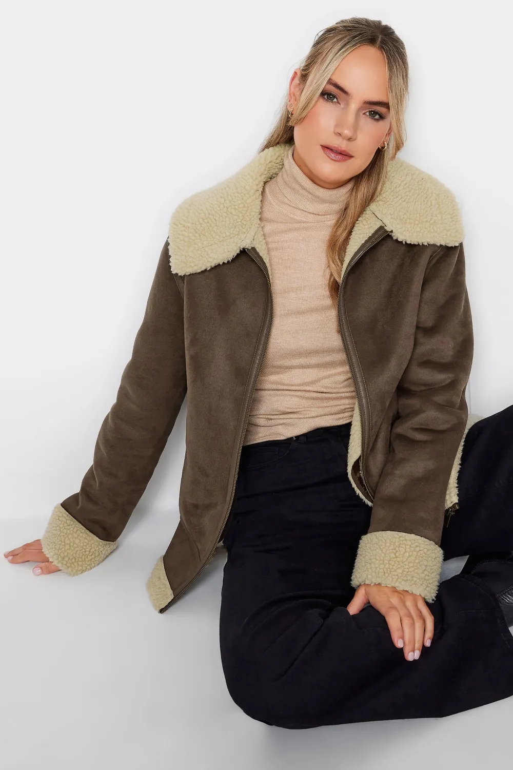 LTS Tall Brown Teddy Aviator Jacket