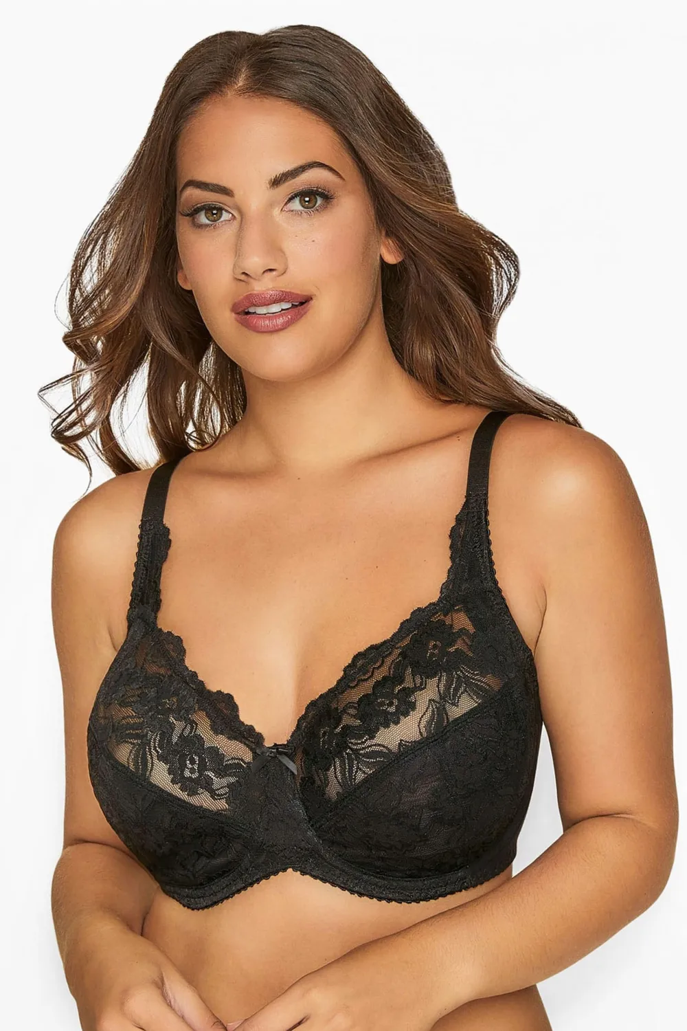 YOURS Black Stretch Lace Non-Padded Underwired Balcony Bra
