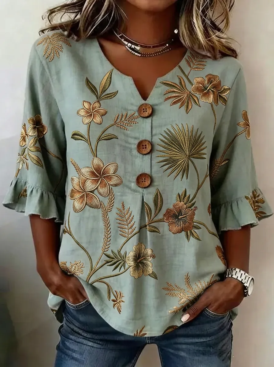 Women's Nashville Floral Botanical Embroidered Printed Top