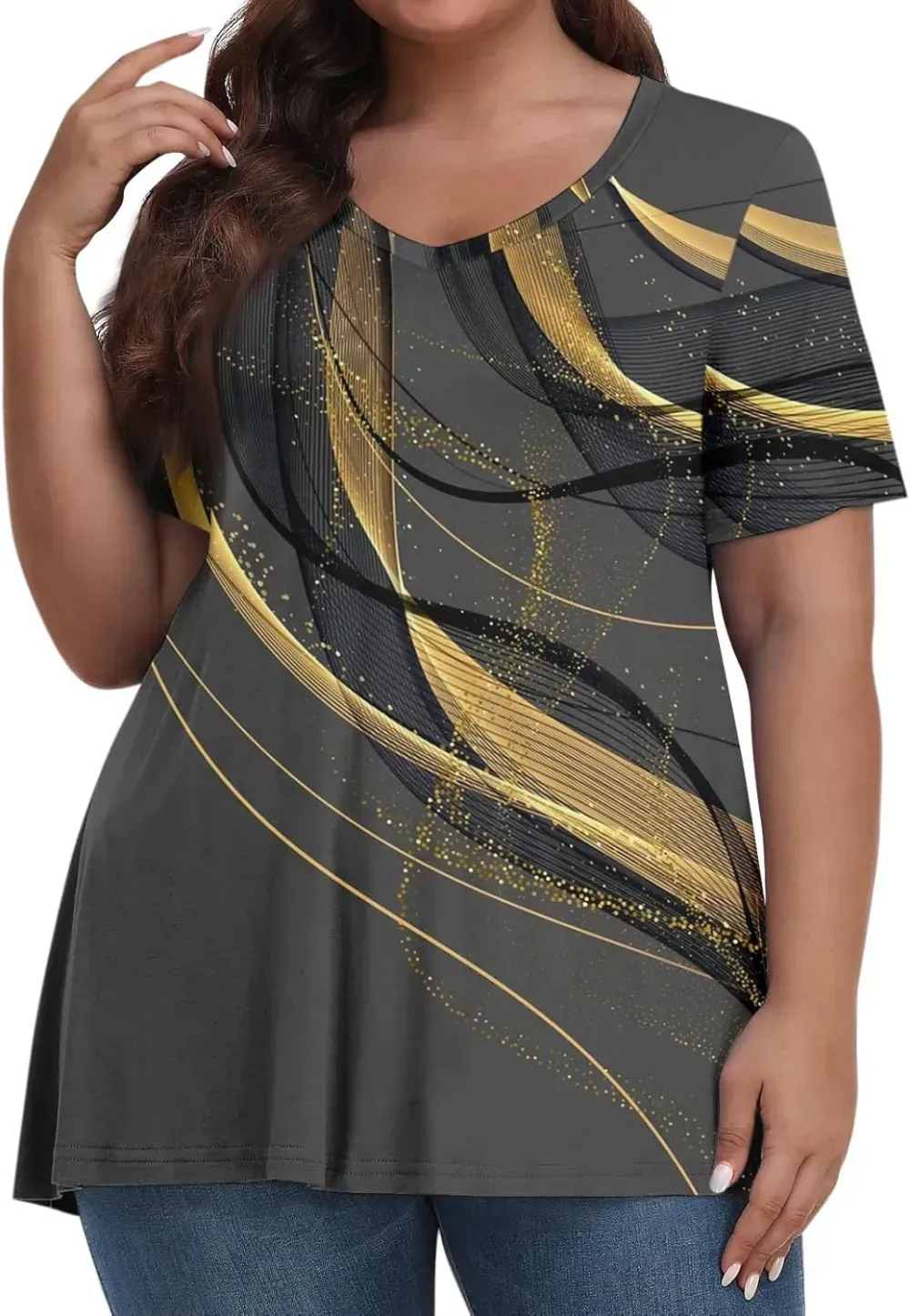 Plus Size Tops for Women Dressy Short Sleeve V Neck Shirts for Women Summer Tops for Women 2024 Floral Print Top