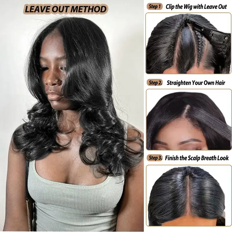 Glueless#1 Jet Black V Part Wig No Leave Out Beginner Friendly Upgrade U Part Wig