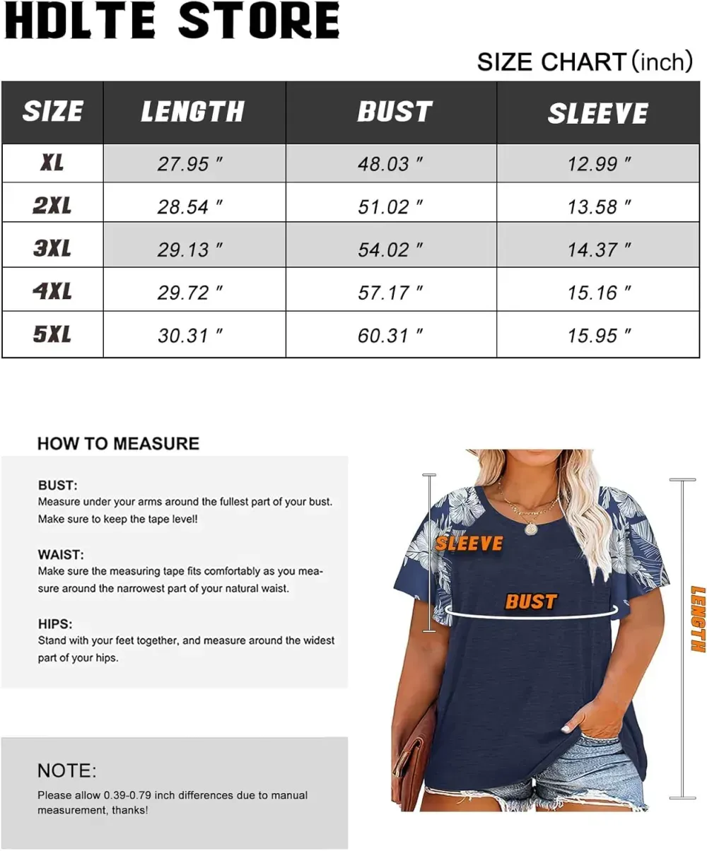 HDLTE Womens Plus Size Tops Floral Bell Sleeves Blouses Summer Crewneck Tunic Loose Casual T Shirts