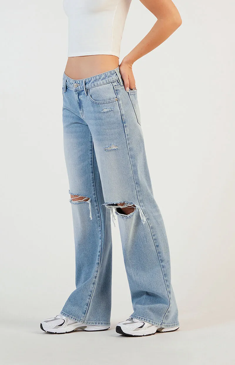 PacSun Zoe Ripped Low Rise Girlfriend Jeans Light Indigo