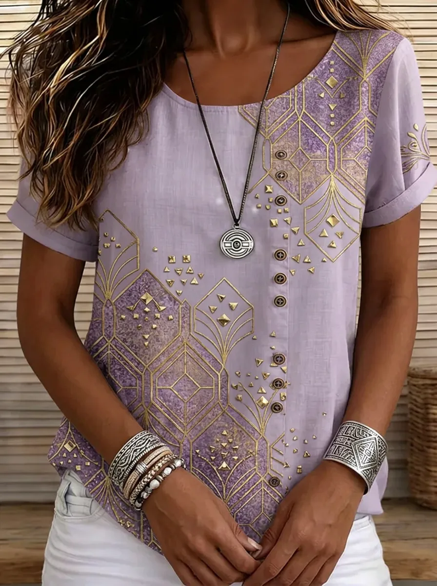Women's Nashville Geometric Gold Stud Printed T-shirt