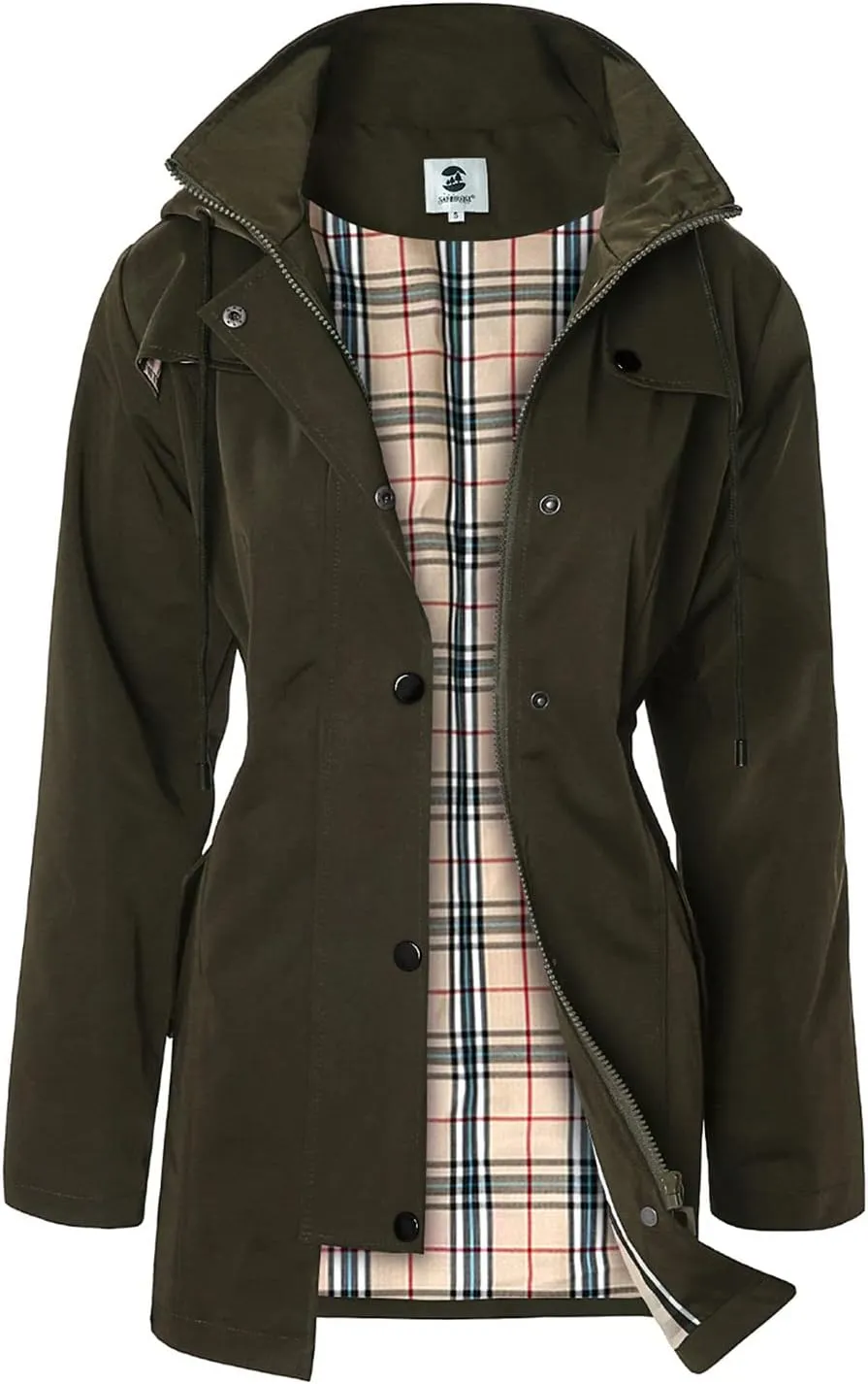 Women's Long Hooded Rain Jacket Outdoor Raincoat Windbreaker