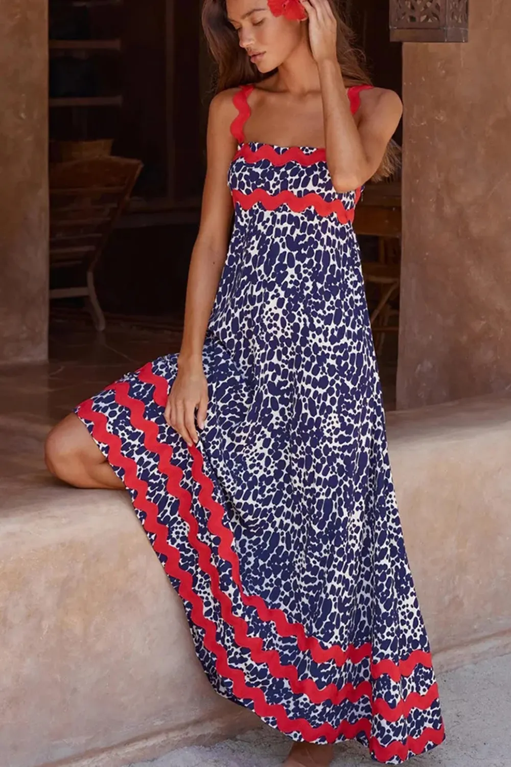 Floral Wave Halter Dress