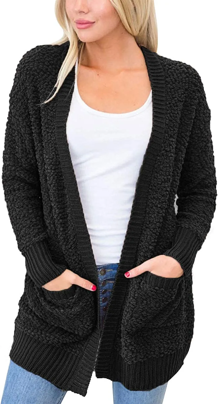 Women's Long Sleeve Soft Chunky Knit Sweater Open Front Cardigans Outwear Coat