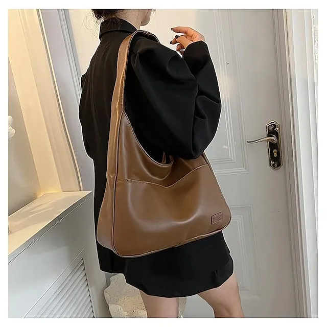 Women's Tote Shoulder Bag PU Leather Daily Office & Career Black Brown