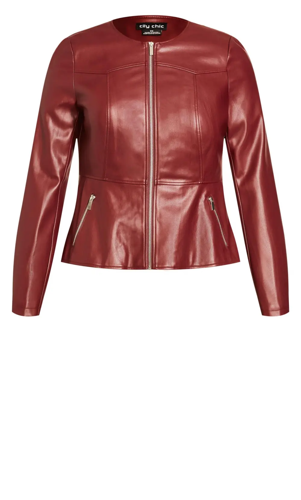 Evans Burgundy Red Faux Leather Fitted Jacket
