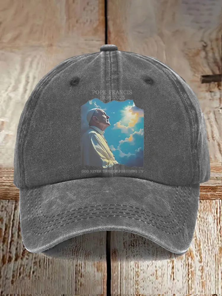 Men And Women's God Never Tires Of Forgiving Us Washed Baseball Cap