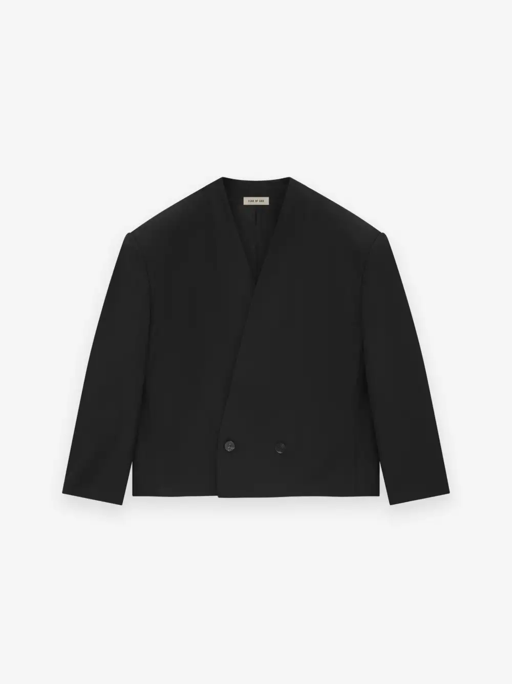 Wool Gabardine Cropped Lapelless Blazer