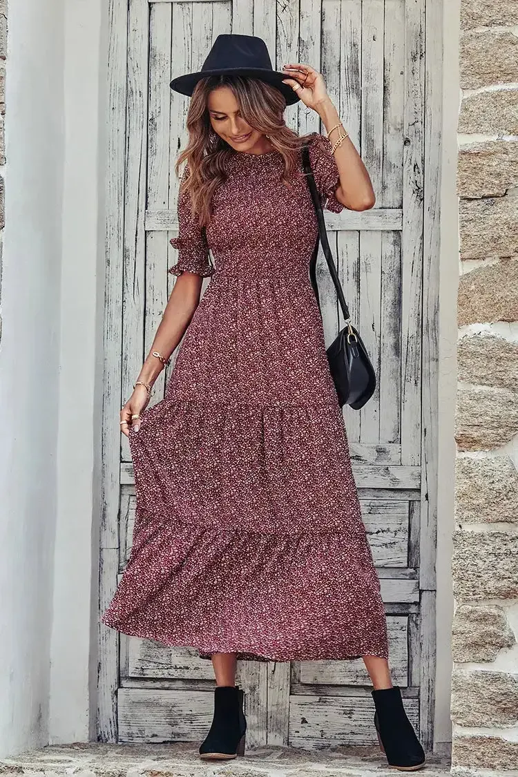 Summer Ruffle Bohemian Tiered Smocked Maxi Dress
