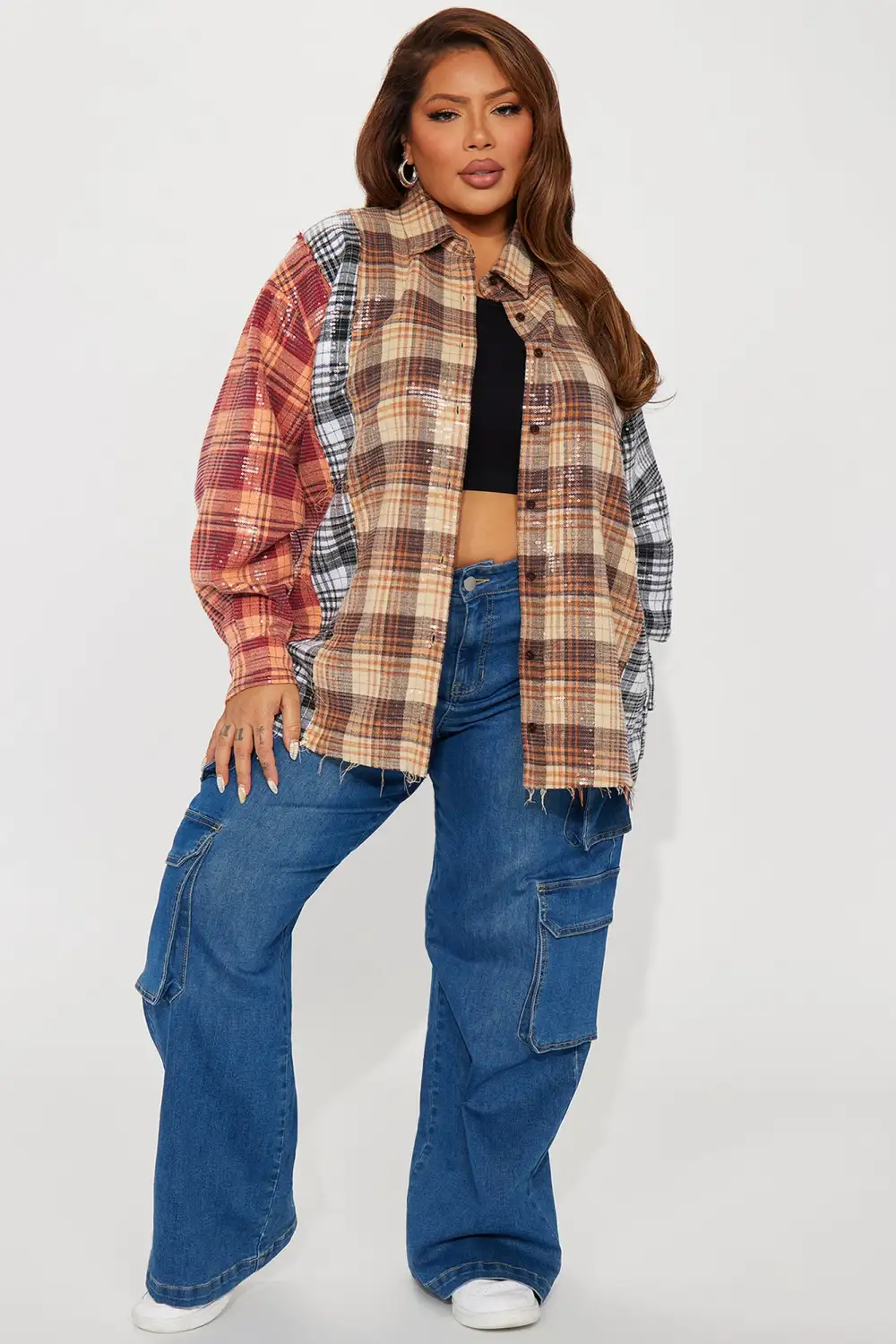 Street Queen Sequin Plaid Shirt - Multi Color